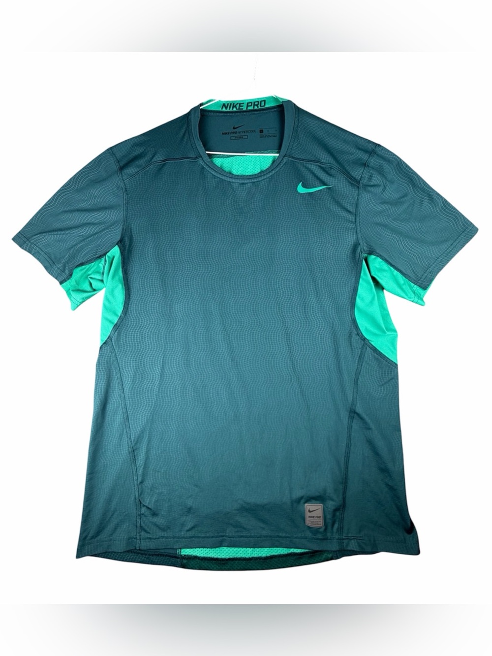 Nike Pro Hypercool Fitted Crew Neck Stretch Polyester Geometric Deep Teal Mens L